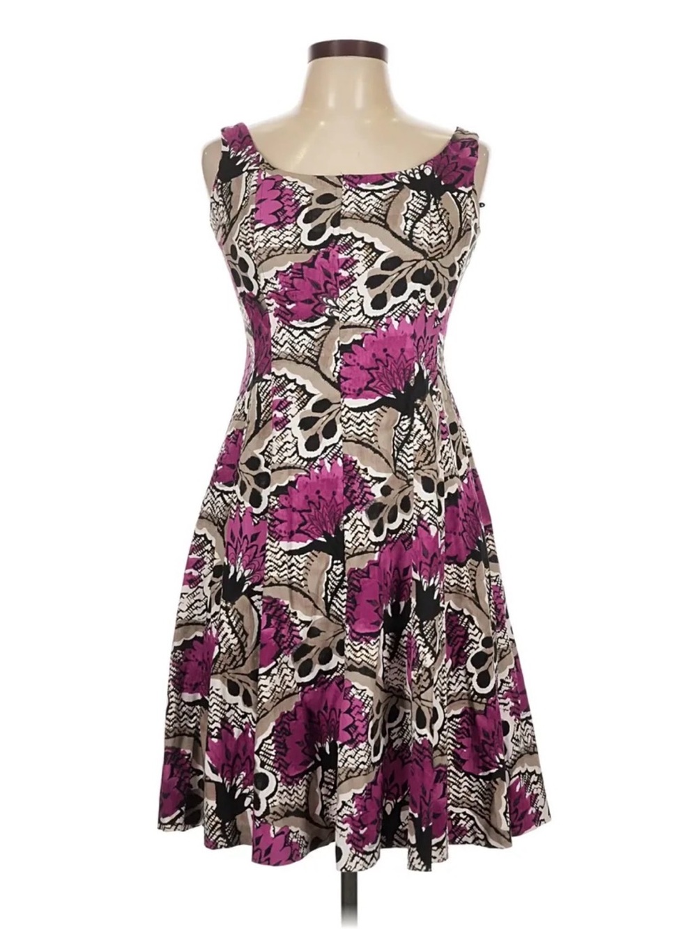 Nine West Magenta Floral Fit-and-Flare Midi Dress